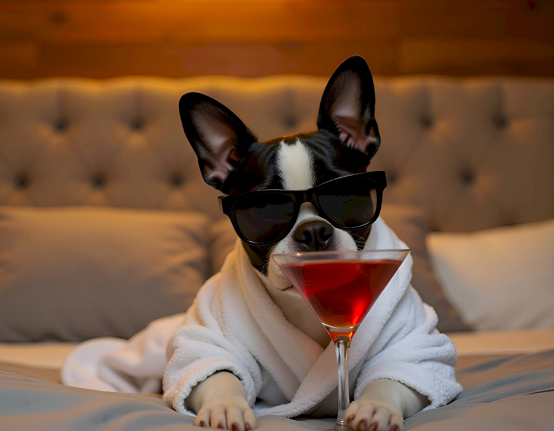 Pet otelde kalan mutlu bir köpek